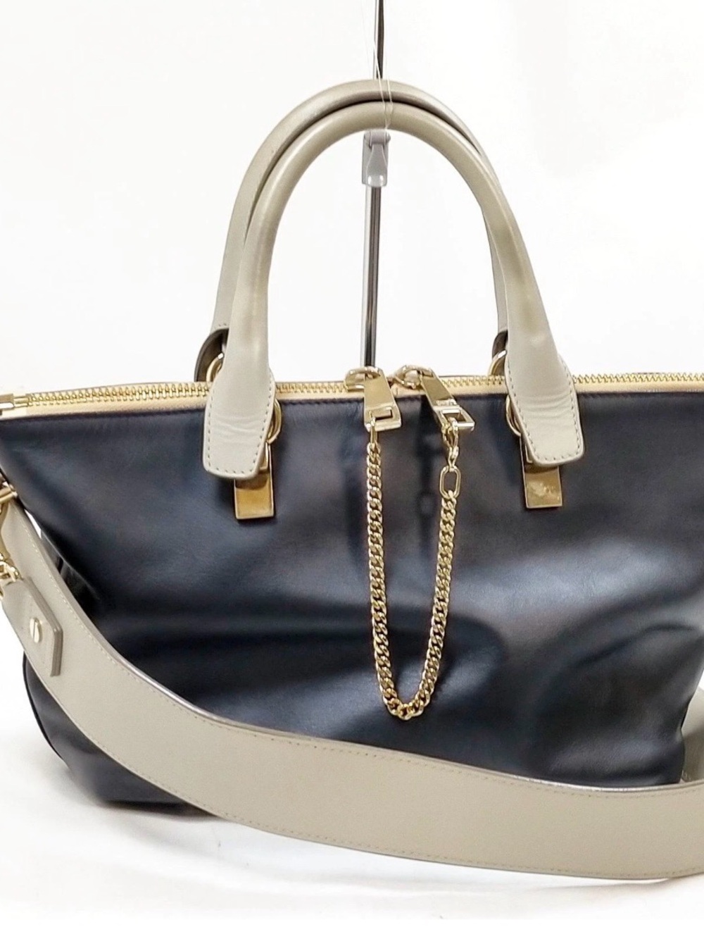 Chloé Baylee Two-Tone Black and Beige Calfskin Tote with Gold hardware